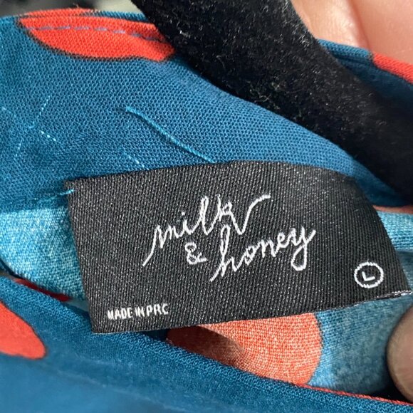 Milk & Honey Women's Blouse Belted Polka Dots Multicolor Large Classic Elegance - Picture 7 of 8